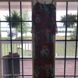 Multi colored off shoulder/strappy maxi dress Sz M